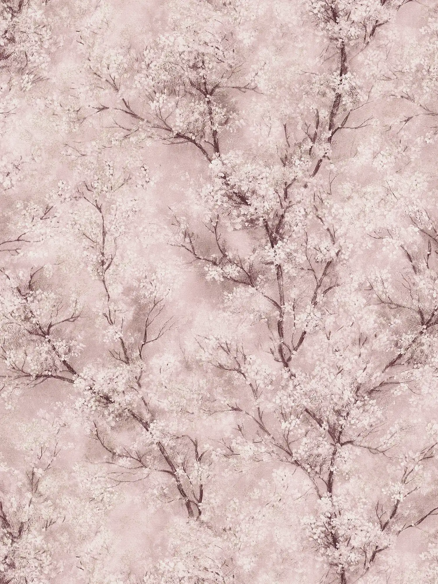 Papier peint Fleurs de cerisier Effet scintillant - rose, marron, blanc
