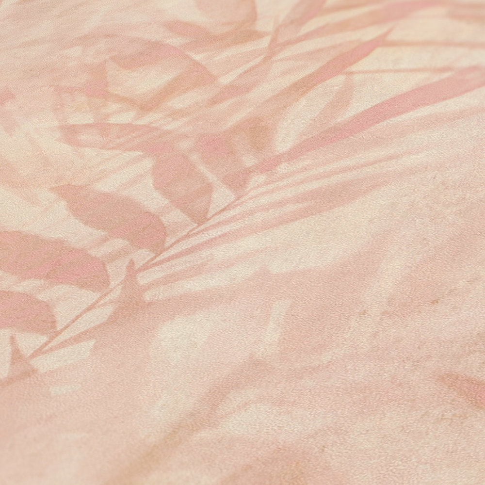             papel pintado con motivos de palmeras en aspecto de lino - rosa, beige, crema
        