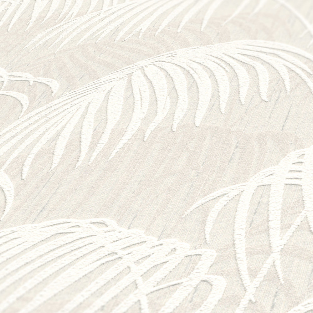             Papel pintado de hojas con helechos y estructura 3D - crema
        