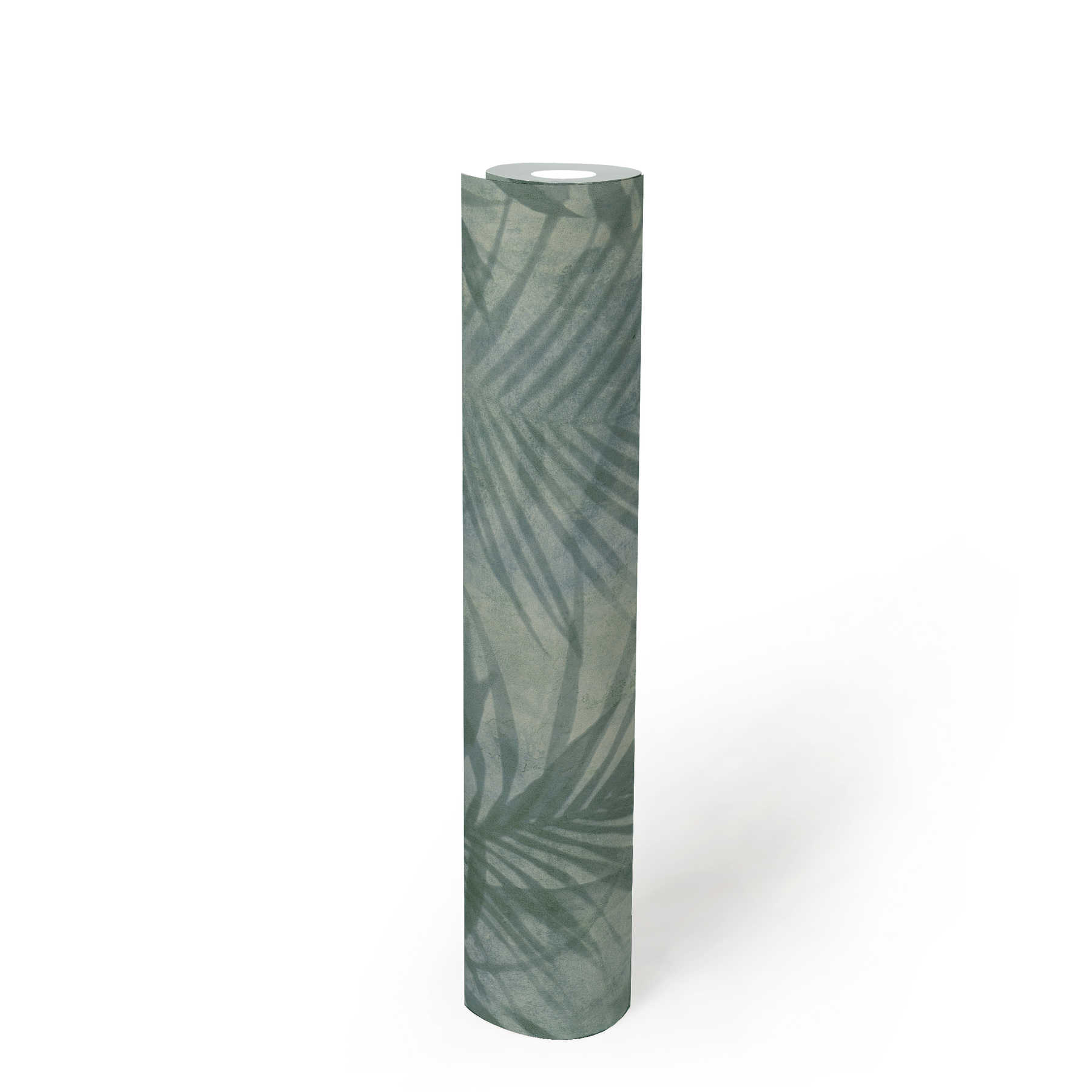             Wallpaper palm tree pattern in linen look - green, blue, grey
        