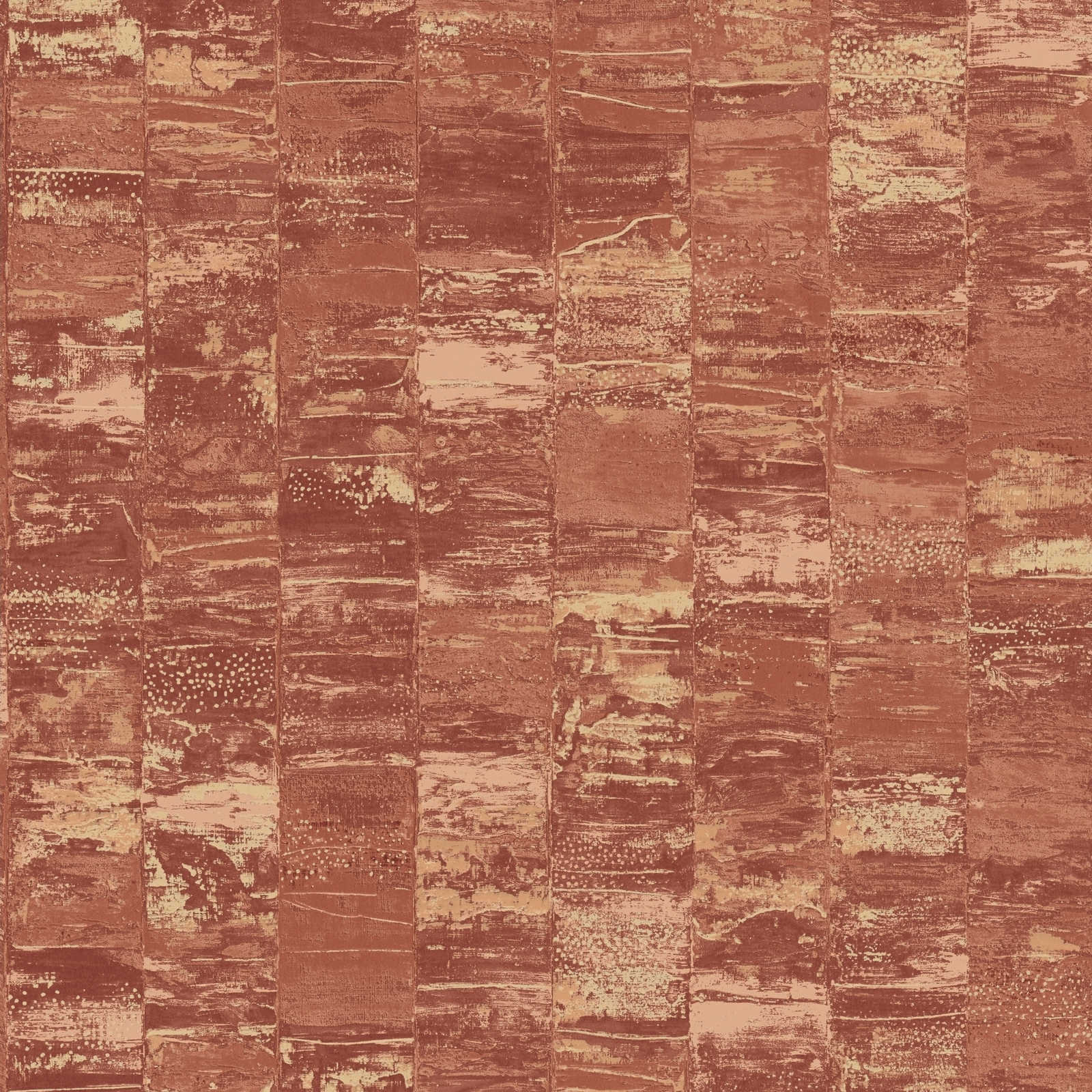 Non-woven wallpaper rust red with structure design in used look - red, brown
