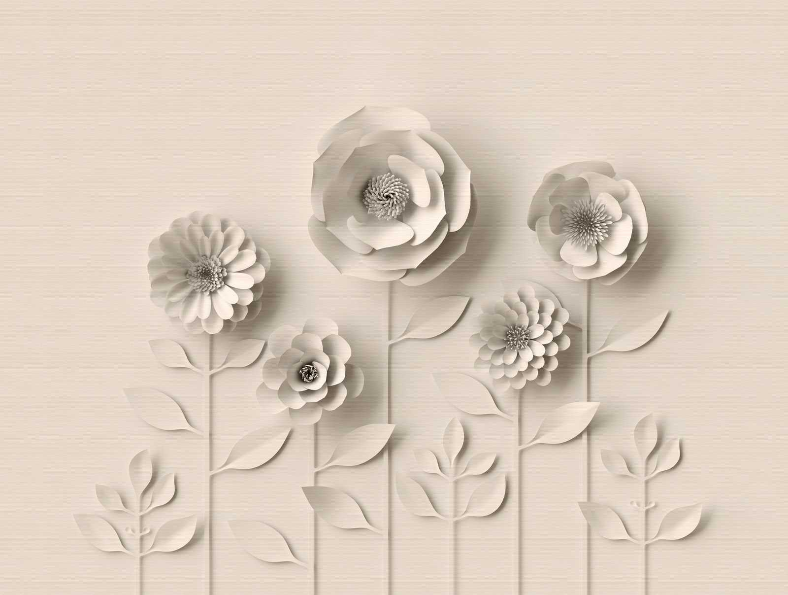             Papeles pintados novedad - Papel pintado motivo 3D con flores de papel, blanco crema
        