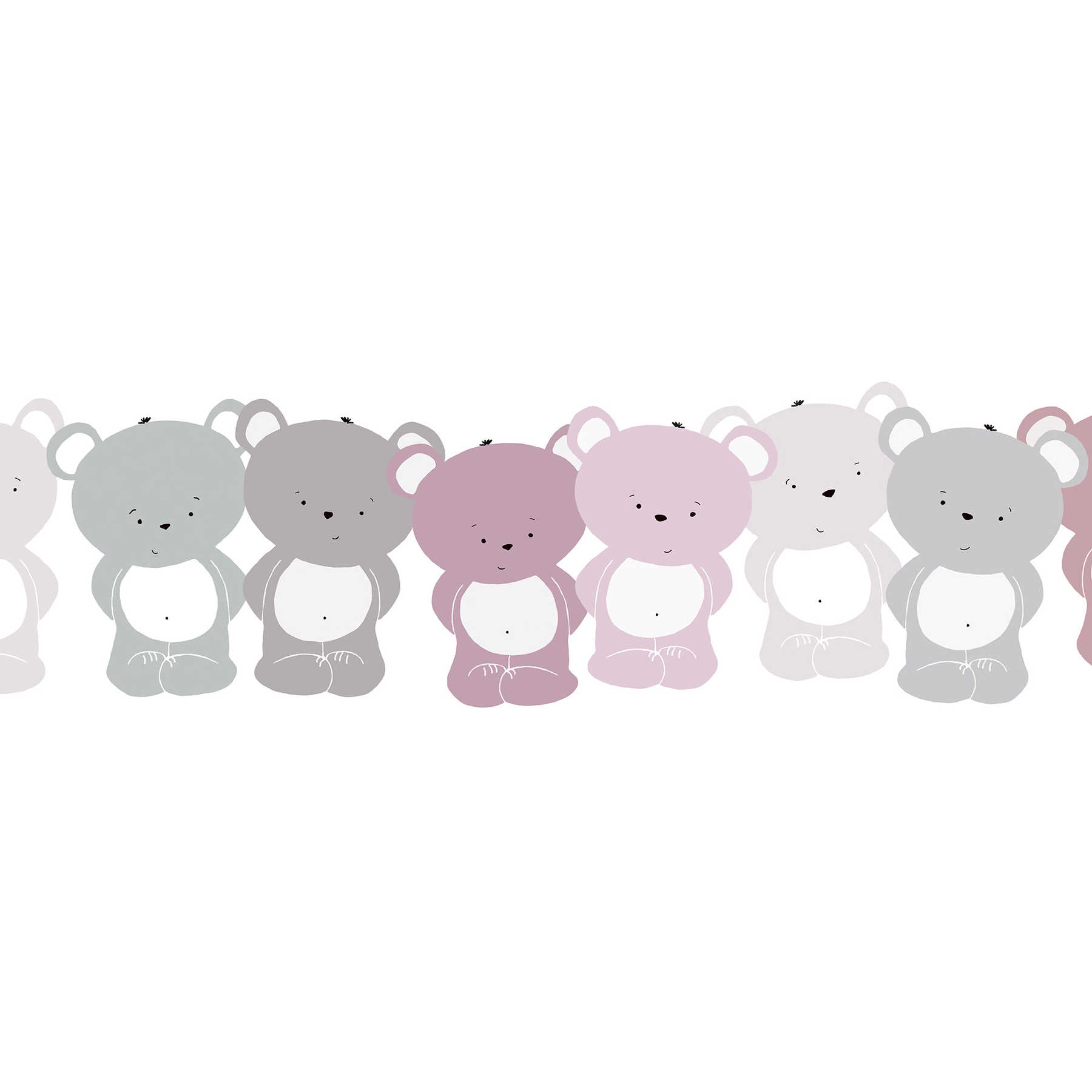 Nursery border "Adorable happy bears" for girls - pink, purple, grey
