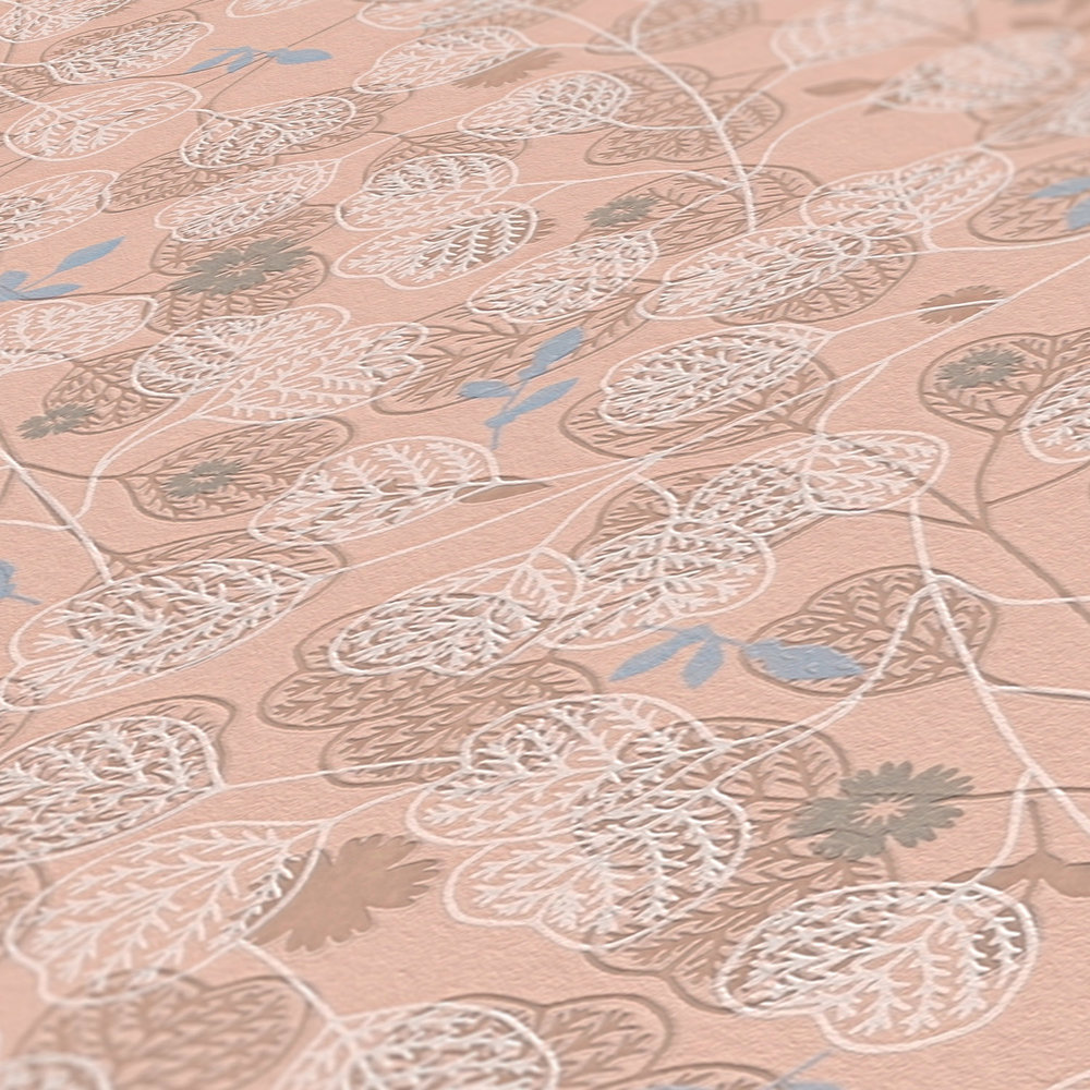             Papel pintado tejido-no tejido con motivos florales vintage - rosa, blanco, azul
        