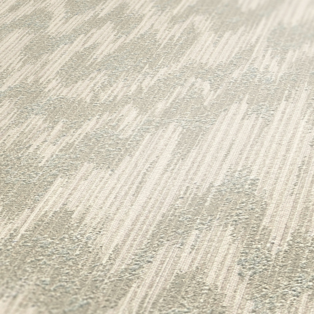             Wallpaper ikat pattern with texture effect - beige, metallic
        