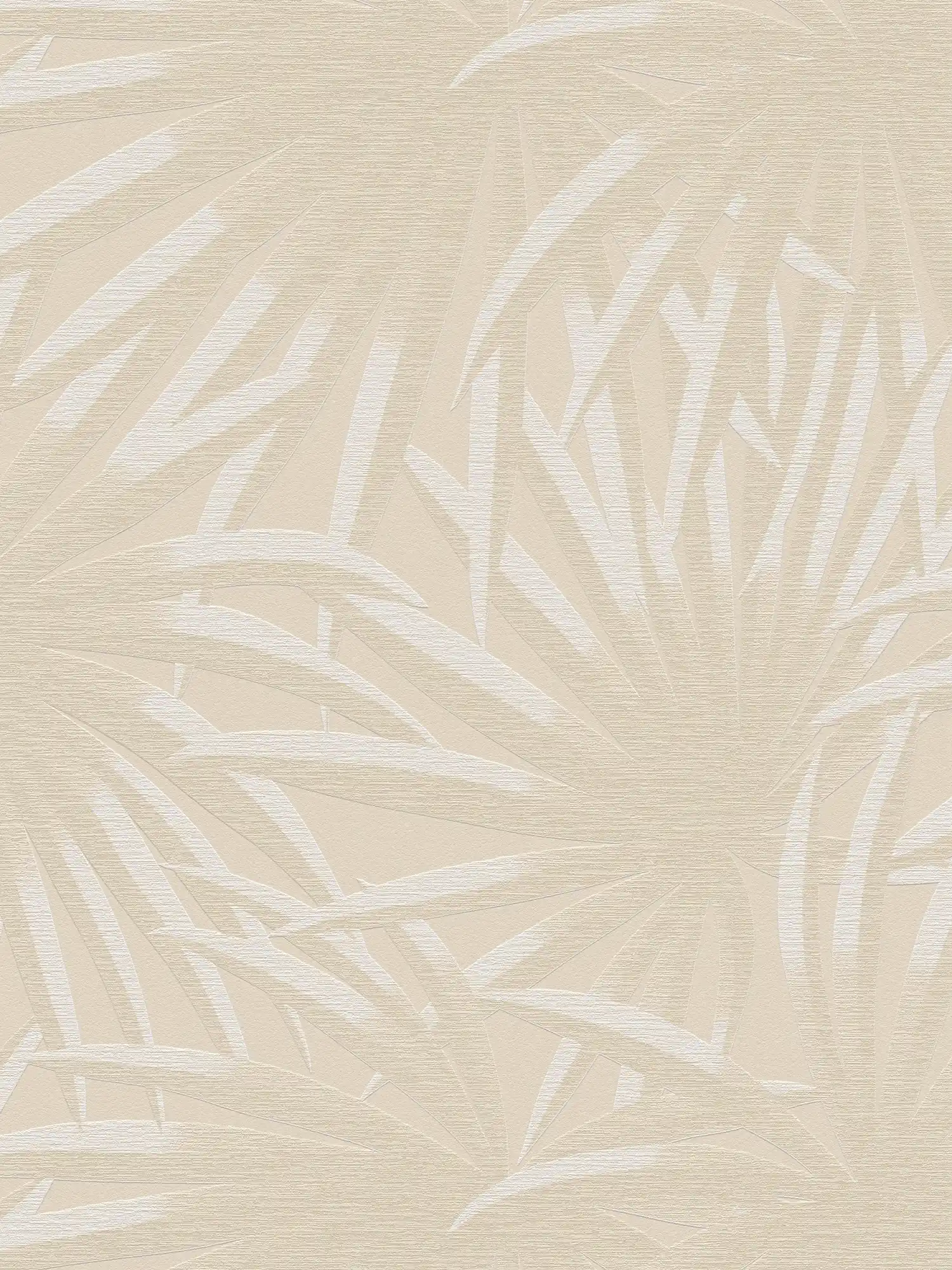 Floral non-woven wallpaper with palm leaves - beige, white
