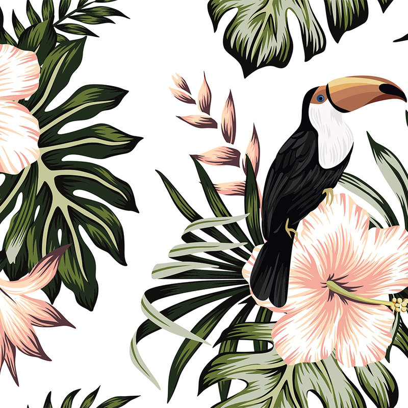         Jungle plants and pelican - white, pink, green
    
