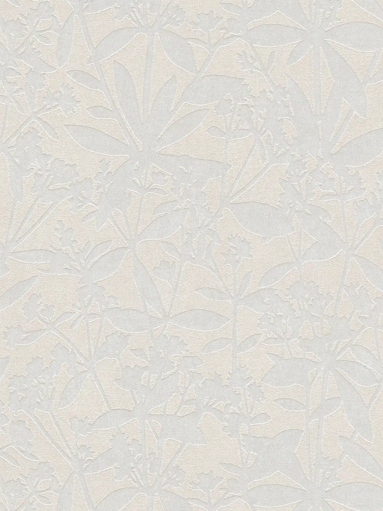 Floral non-woven wallpaper with flowers textured pattern - cream, white
