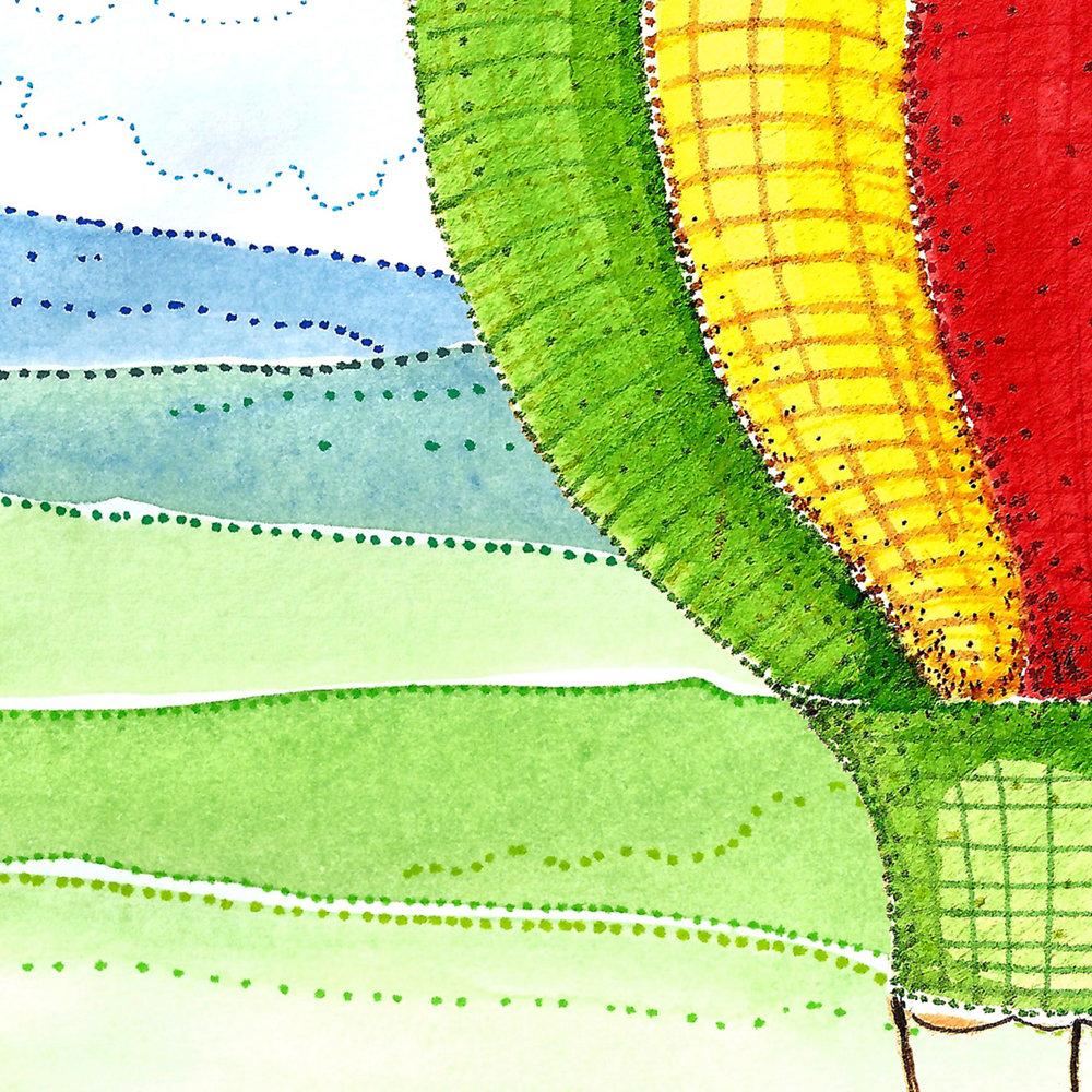             Papel pintado infantil Dibujos de globos y bosques sobre vellón liso de nácar
        