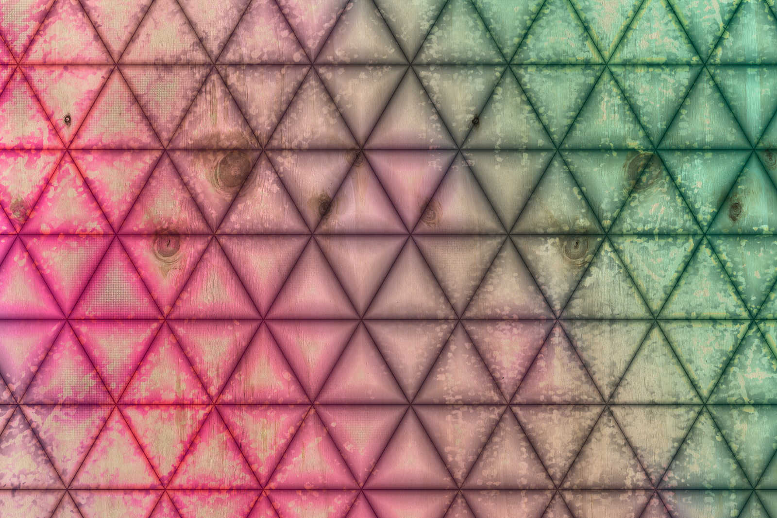             Tableau toile motif triangulaire géométrique imitation bois | vert, rose - 0,90 m x 0,60 m
        