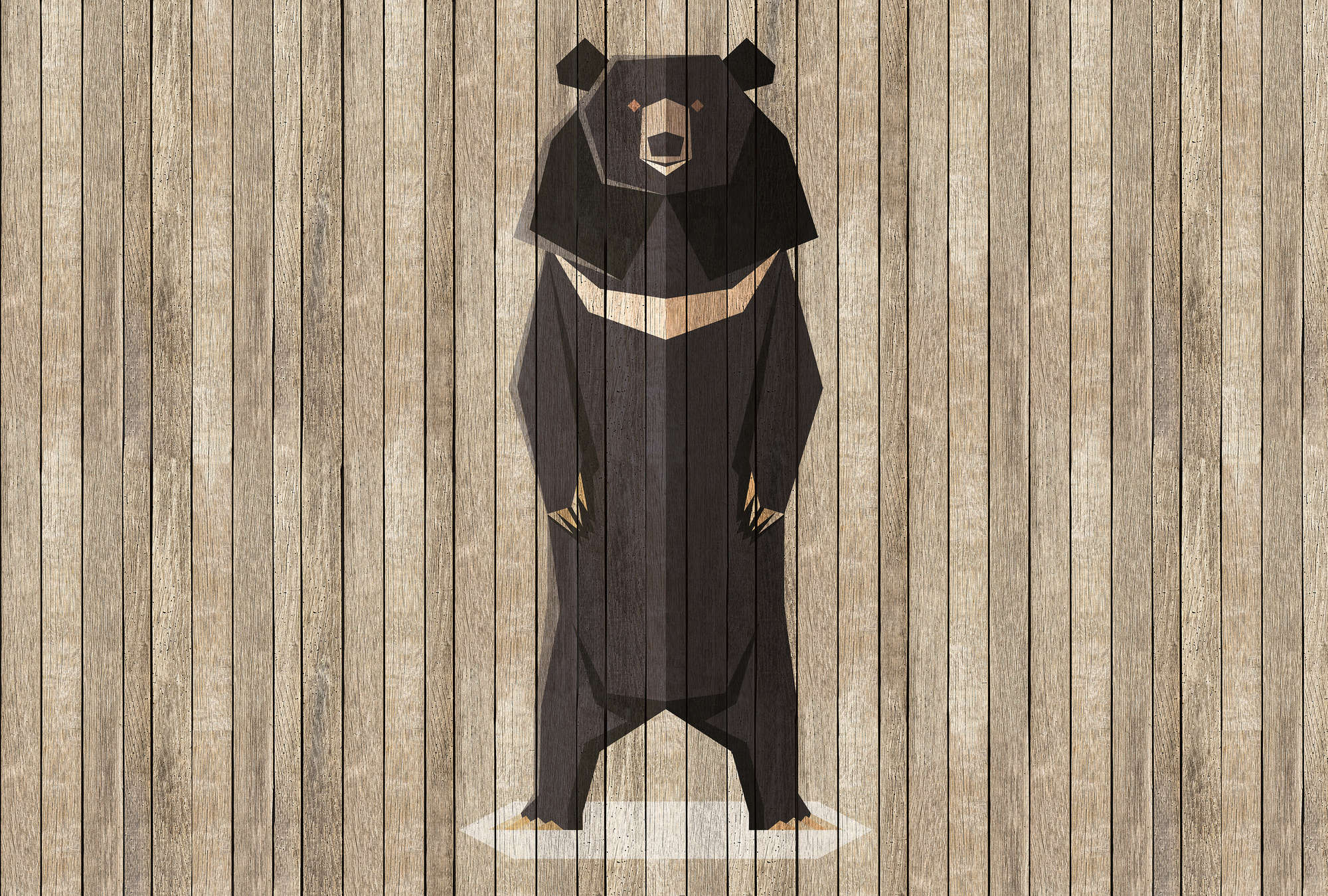             Born to Be Wild 1 - Carta da parati con orsi - Pannelli di legno larghi - Beige, Marrone | Panno liscio perlato
        