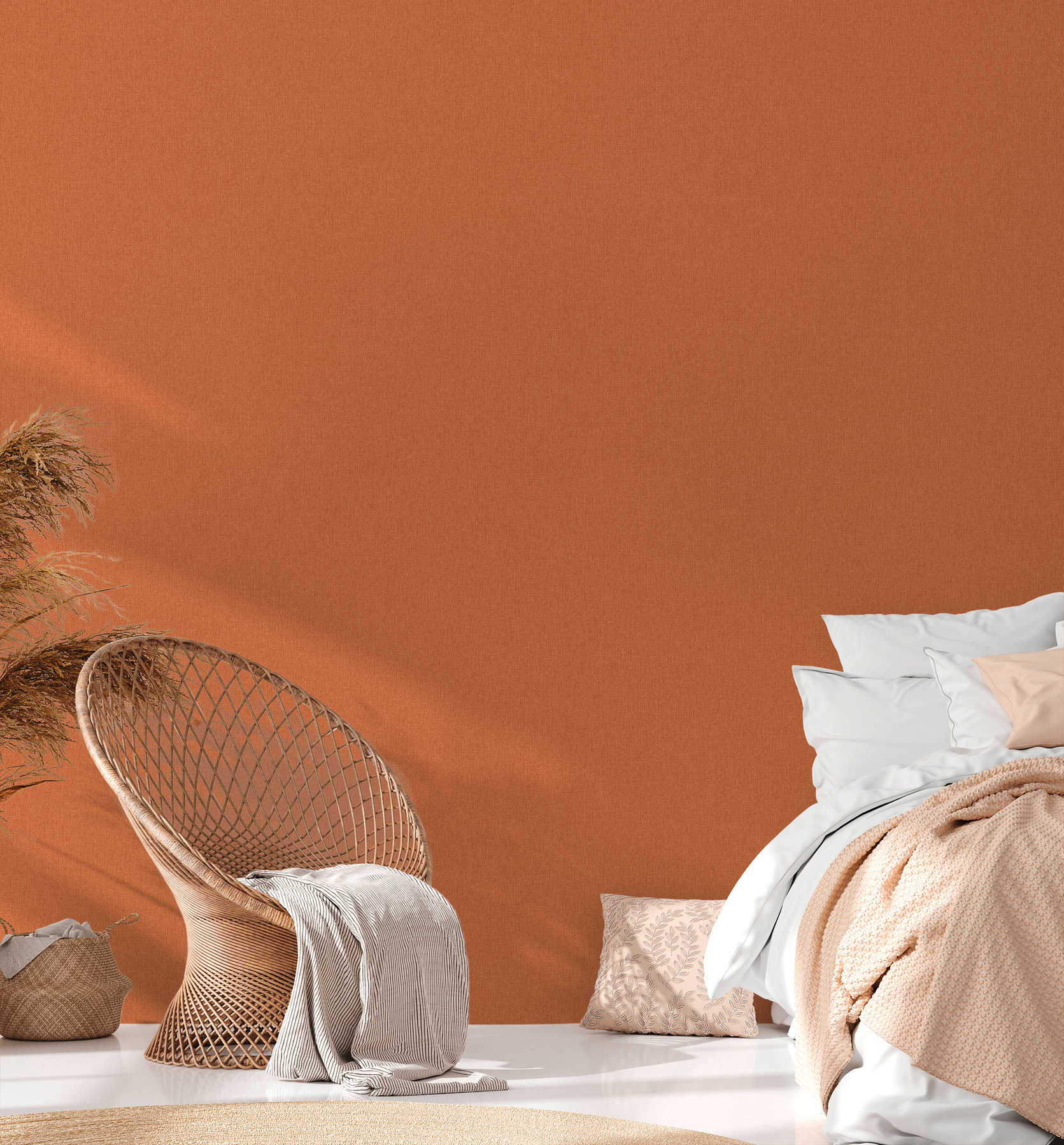             Papel pintado liso moteado con estructura de tela - naranja
        