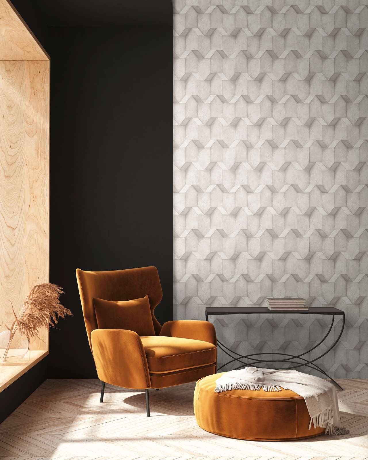             3D wallpaper limestone with structure design - white, grey
        