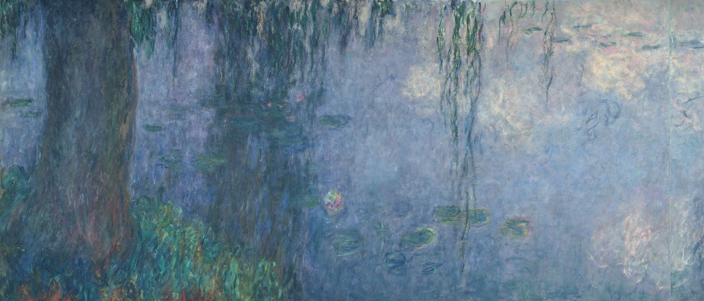             Muurschildering "Waterlelies: ochtend met treurwilgen" detail van Claude Monet
        