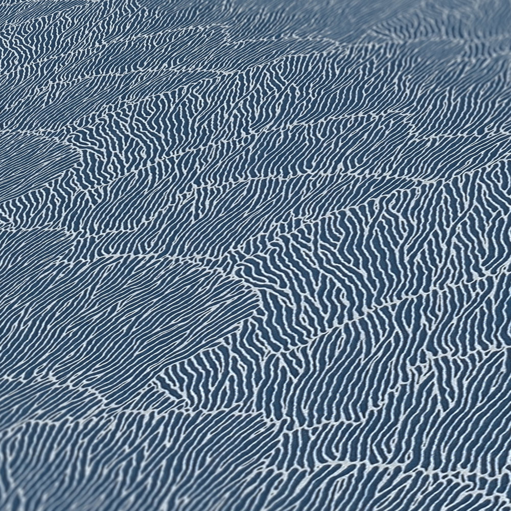             Papel pintado no tejido con motivo de líneas - plateado, azul, metálico
        