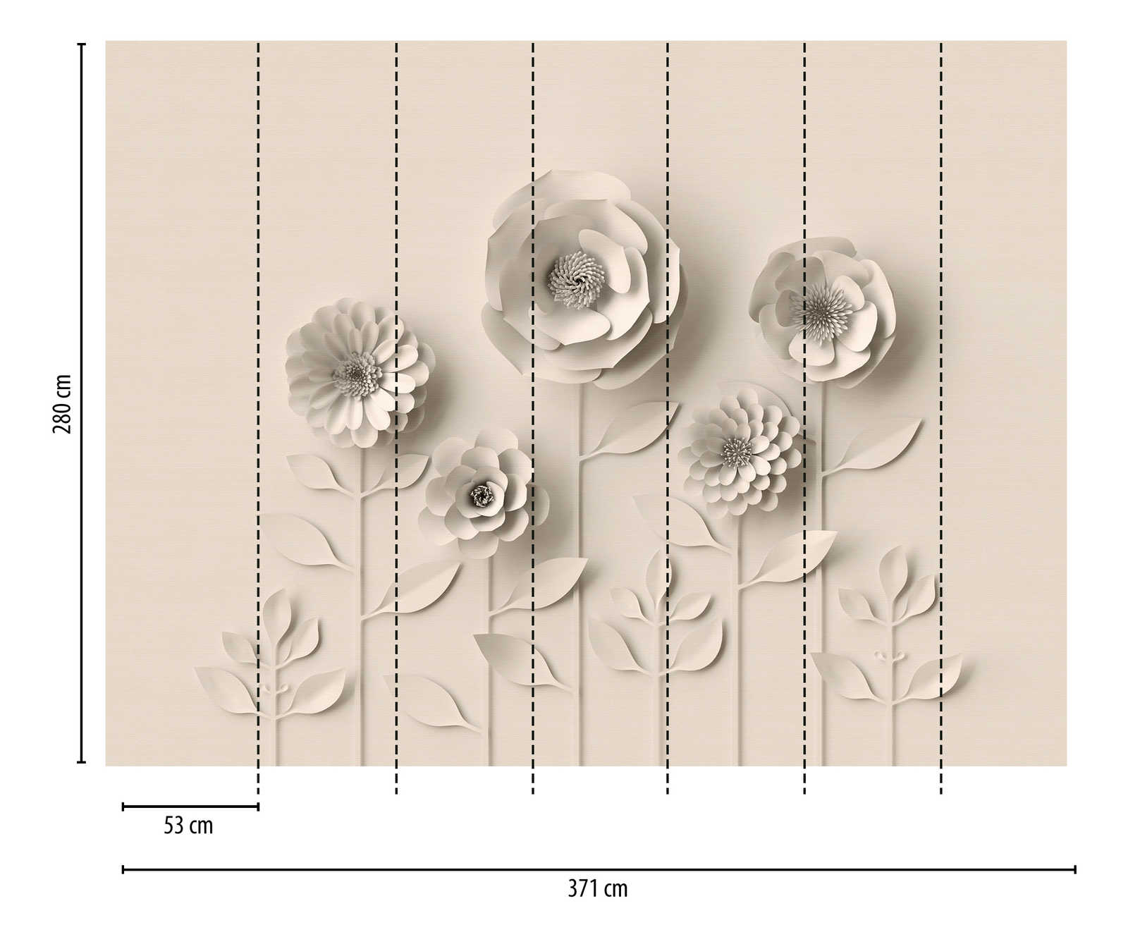             Wallpaper novelty - 3D motif wallpaper with paper flowers, cream white
        