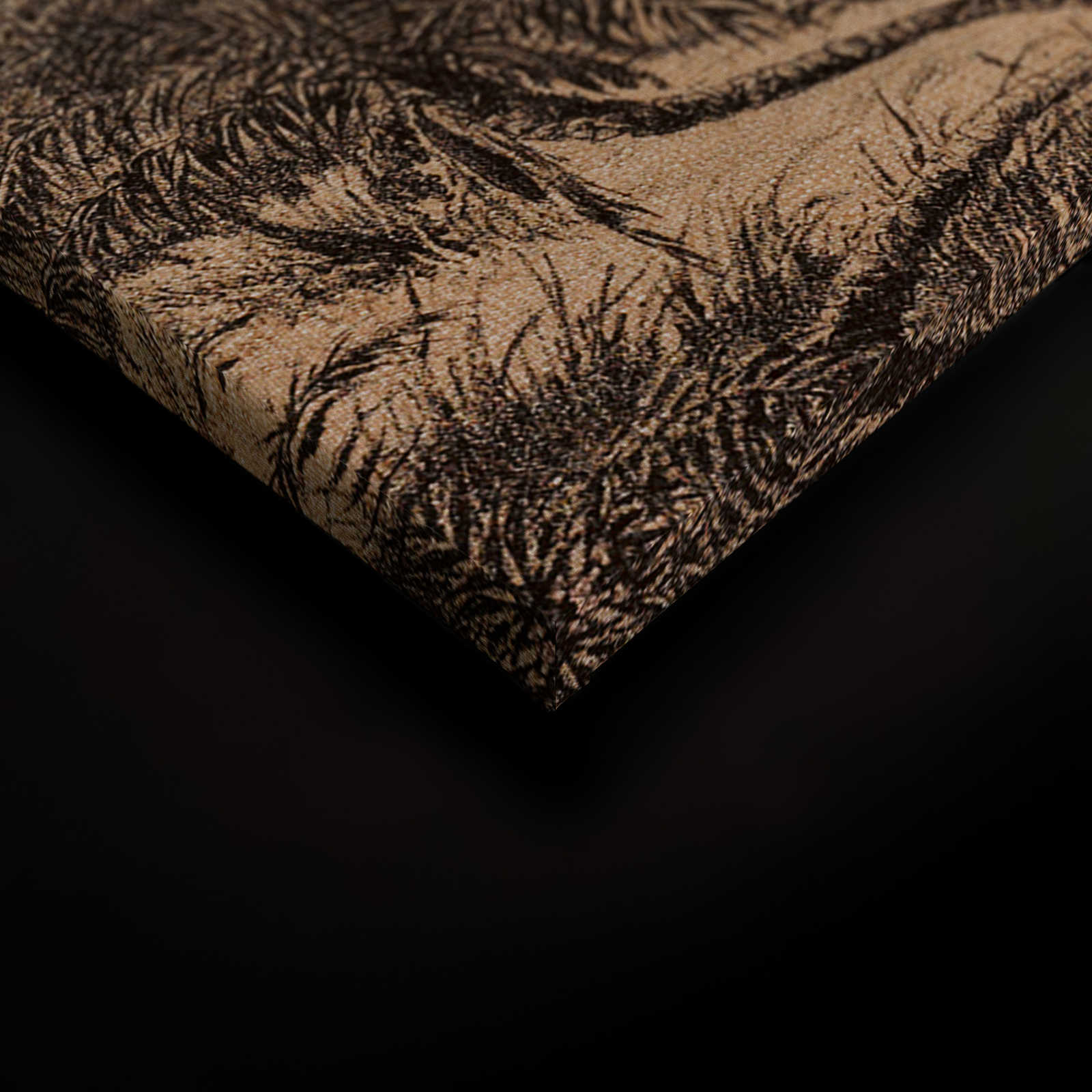             Cuadro en lienzo Vista de la selva tropical con textura de lino Óptica | beige, negro - 0,90 m x 0,60 m
        