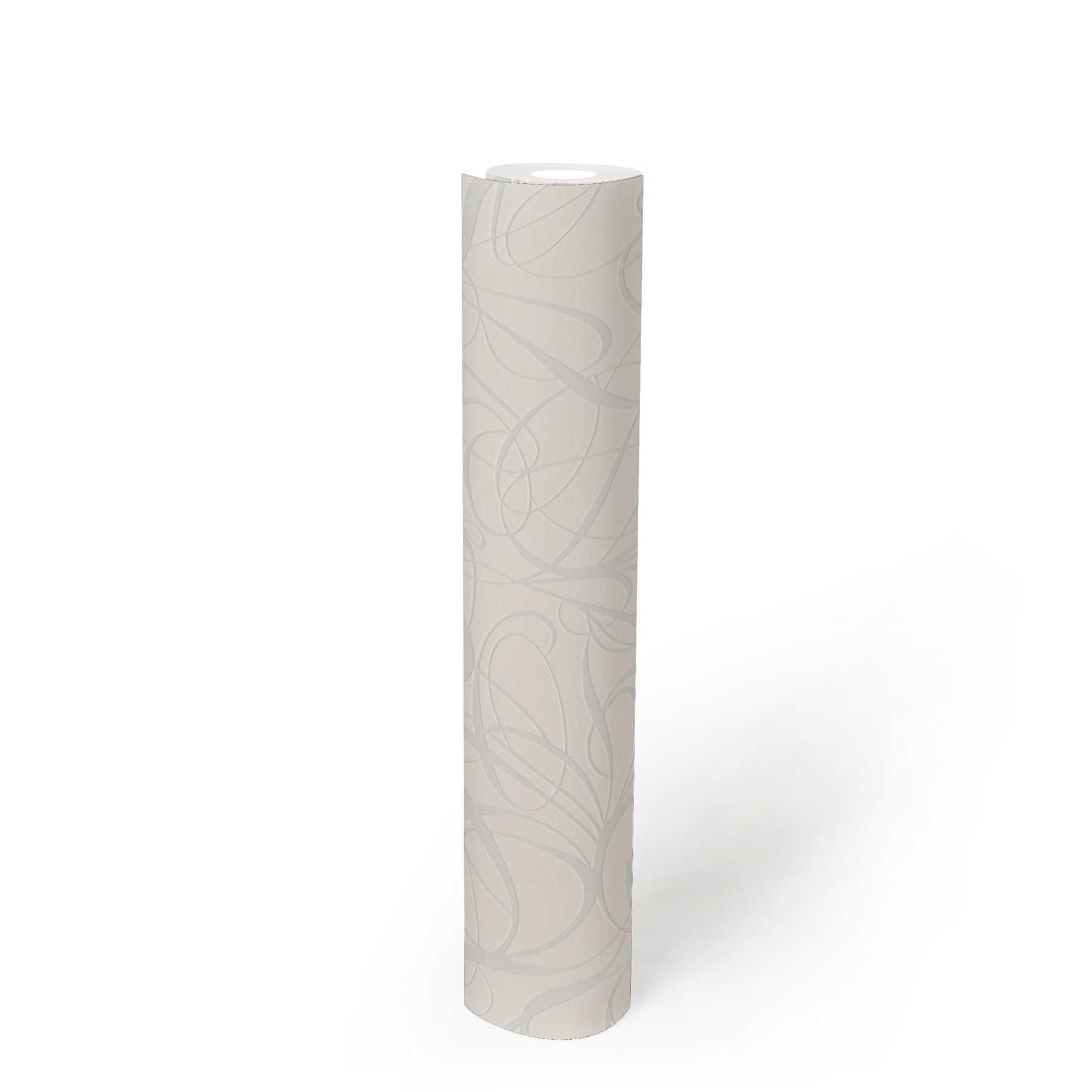             Non-woven wallpaper line pattern and glossy effect - white, silver
        