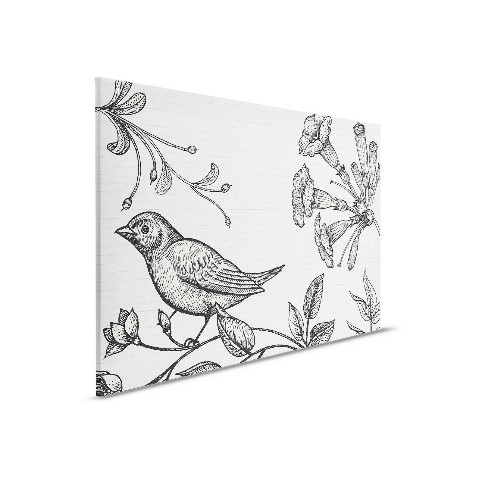 Stone Wall Canvas Painting with Bird & Flowers Graphic - 0.90 m x 0.60 m
