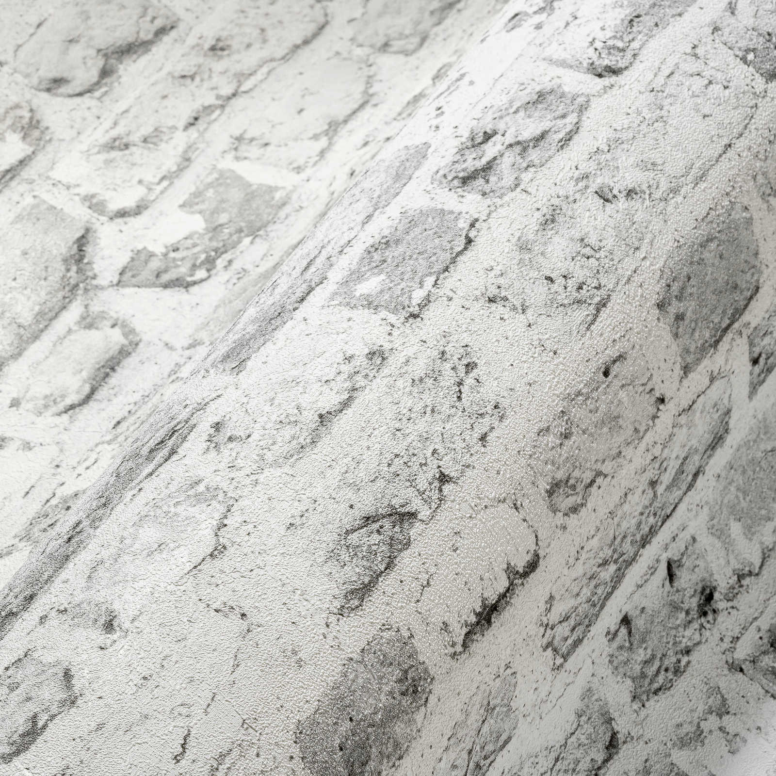             Papel pintado con aspecto de piedra y ladrillos en 3D - gris, blanco
        