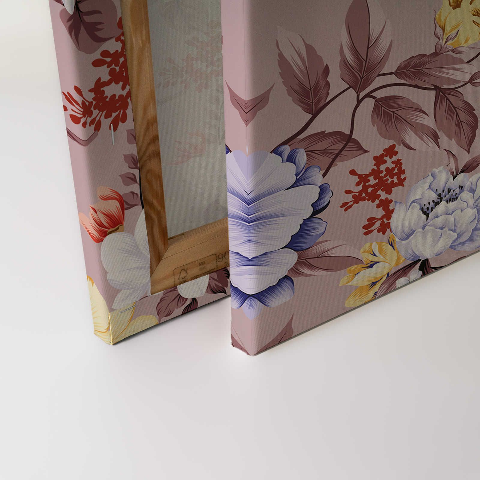             Canvas floral with flowers and leaves - 90 cm x 60 cm
        