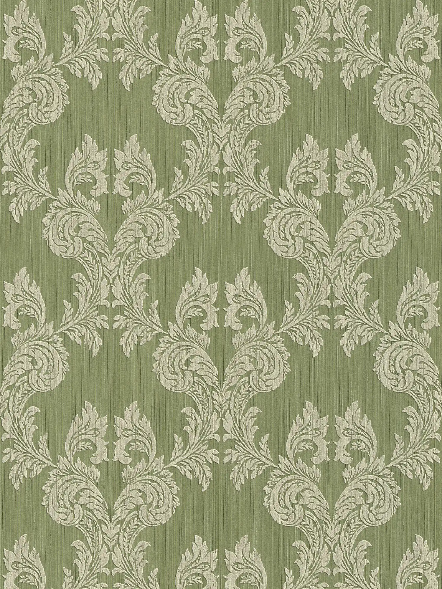 Ornamental wallpaper with floral pattern & texture effect - green
