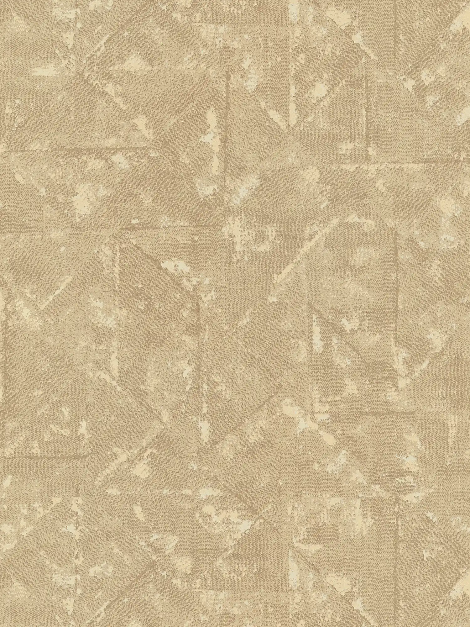 Plain non-woven wallpaper with asymmetrical details - beige, brown, gold

