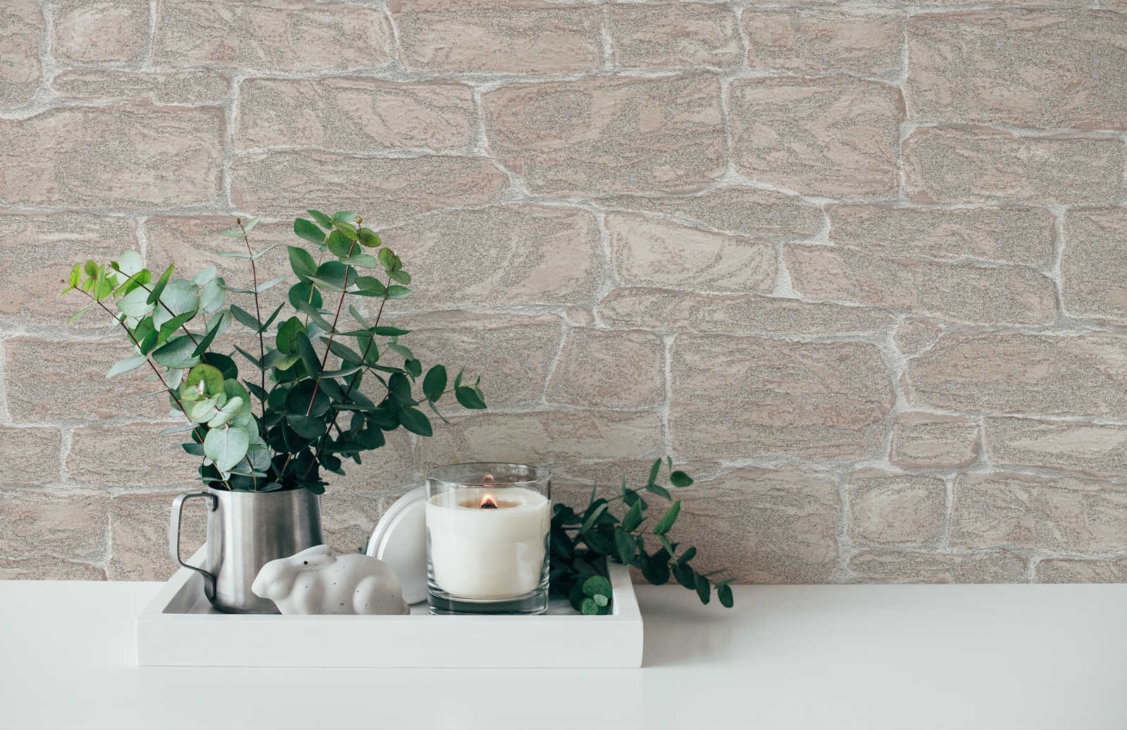             Wallpaper natural stone wall with glitter effect - beige
        