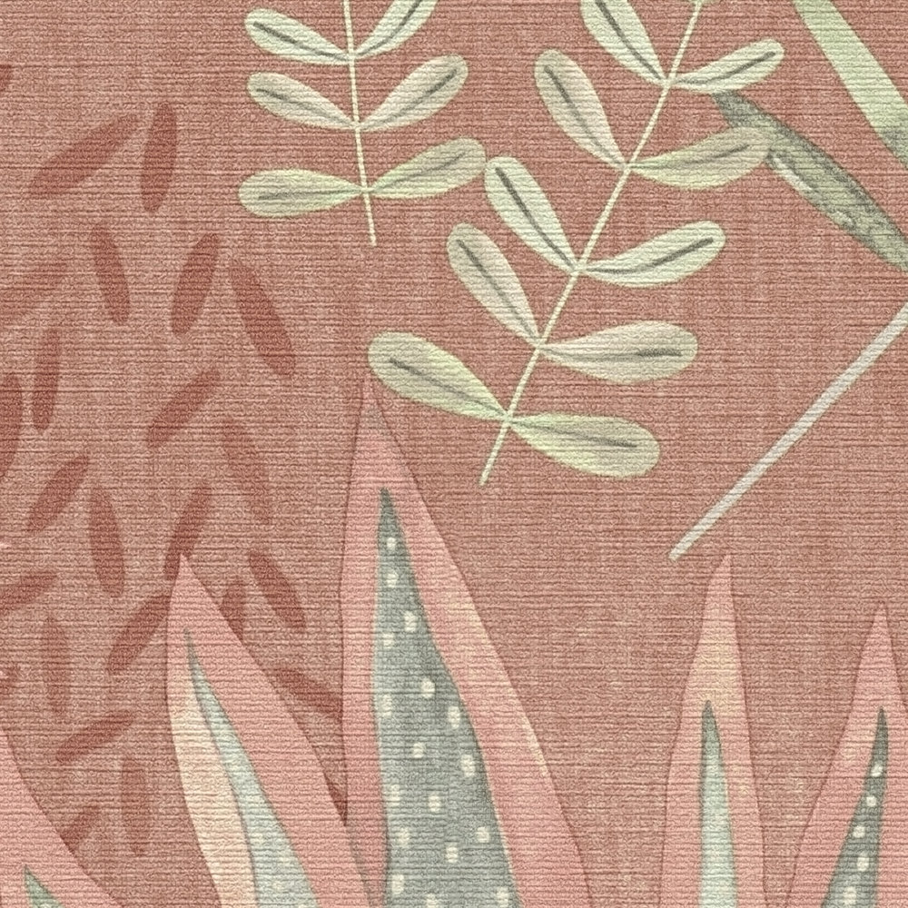            papier peint en papier floral avec des feuilles mélangées légèrement structuré, mat - rouge, orange, vert
        