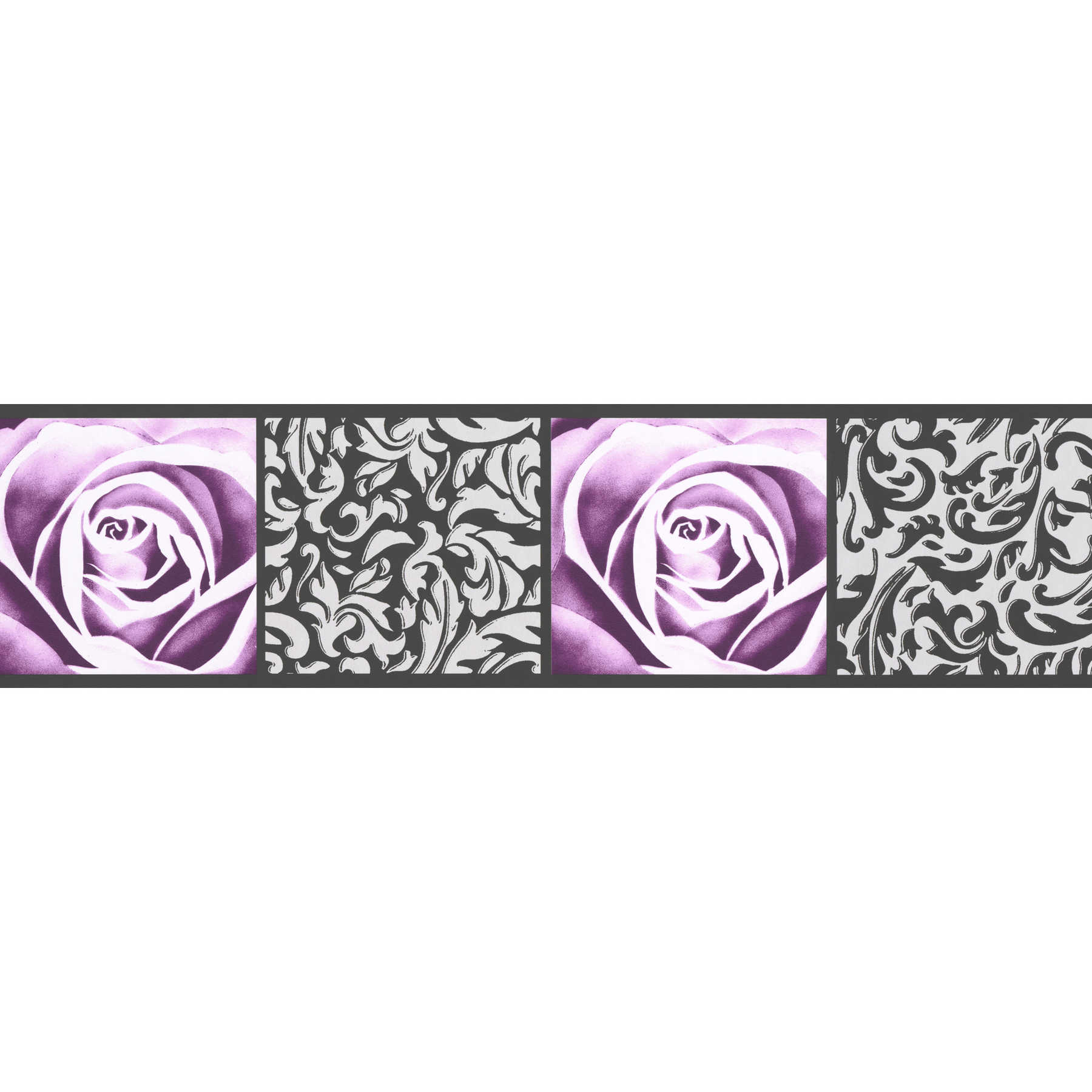         Wallpaper border with roses & ornament design - black, purple
    