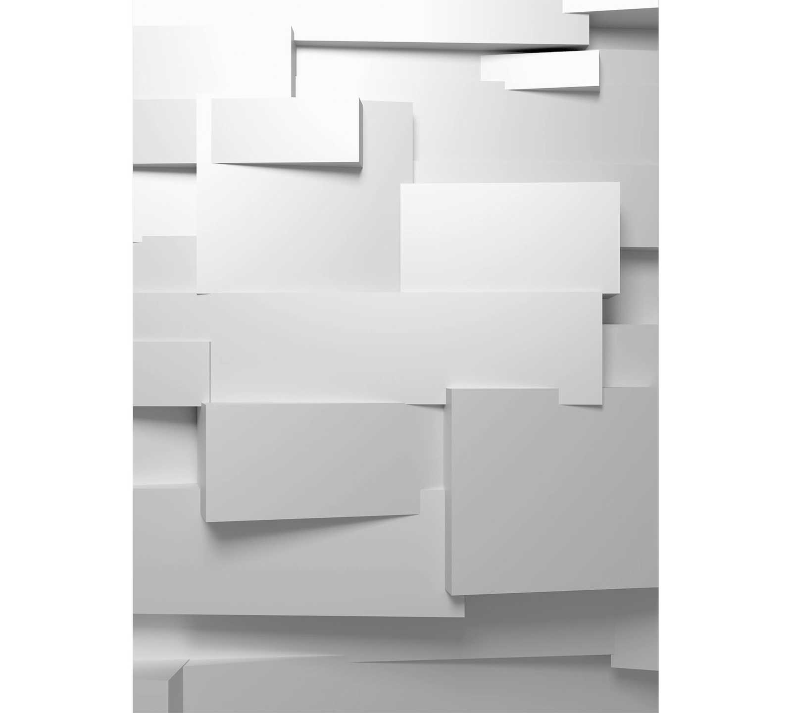 Muurschildering 3D Grafisch effect, staand formaat - grijs-wit
