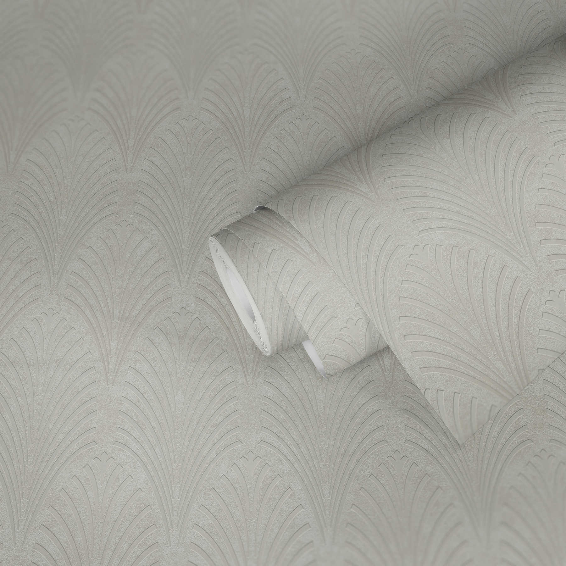            Retro wallpaper Art Deco style with geometric pattern - cream, grey, beige
        