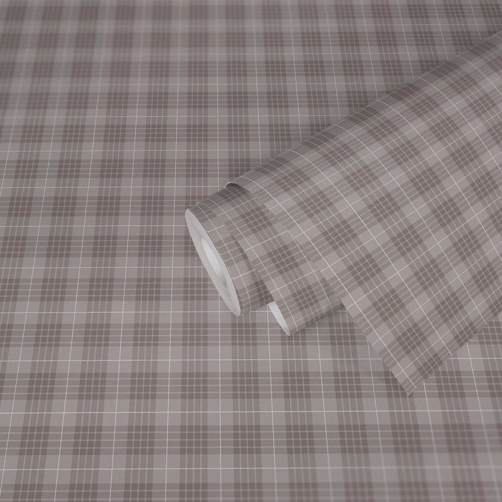             Scottish Textile Look Checkered Pattern Wallpaper - Grey, White
        