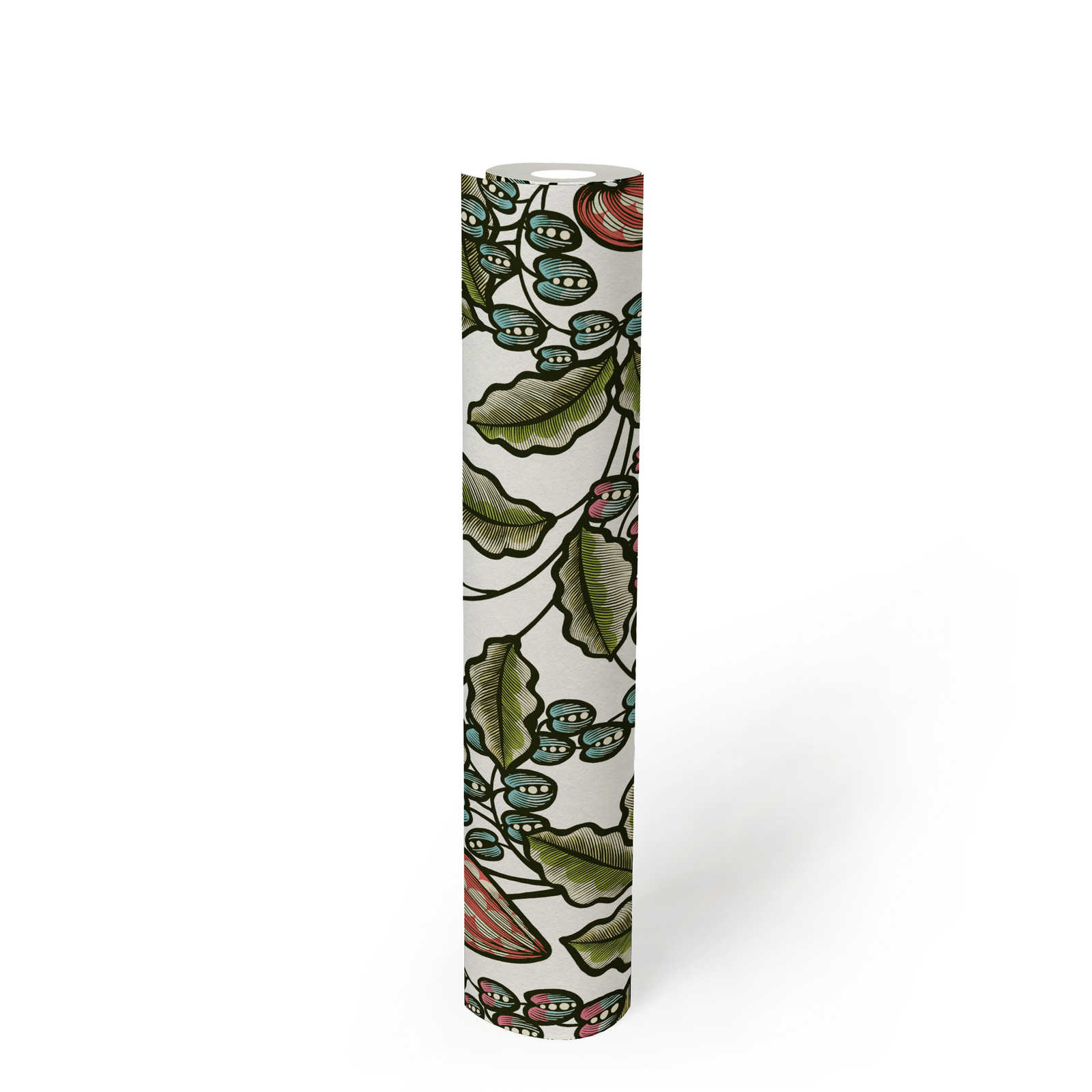             Papel pintado floral diseño de la naturaleza estampado escandinavo - multicolor, verde, blanco
        