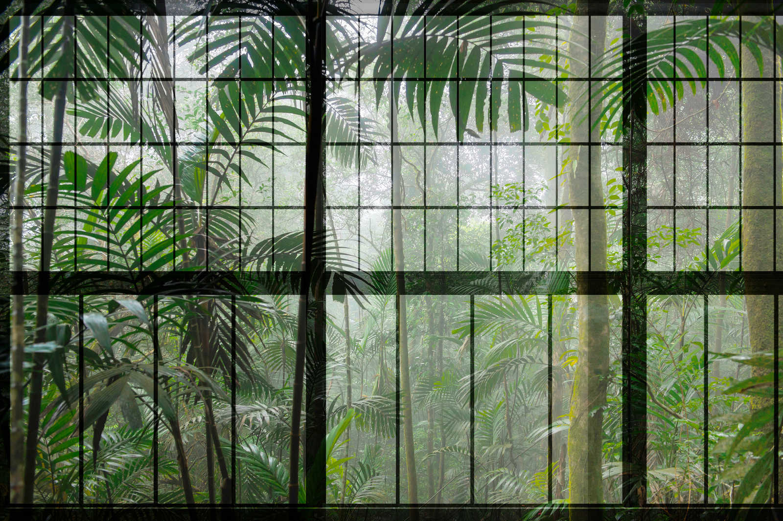             Rainforest 1 - Loft raam canvas schilderij met uitzicht op de jungle - 0.90 m x 0.60 m
        