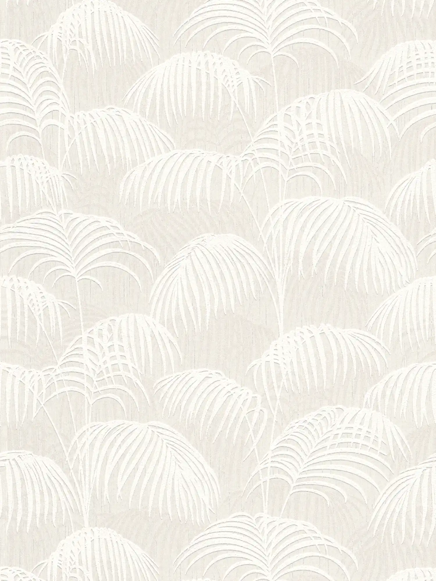 Feuilles papier peint avec fougères & structure 3D - crème

