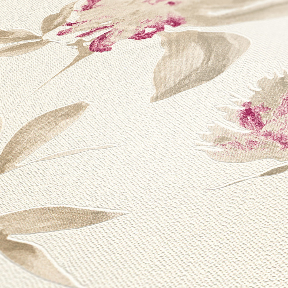             Fleurs abstraites papier peint intissé avec des accents roses - beige, violet
        