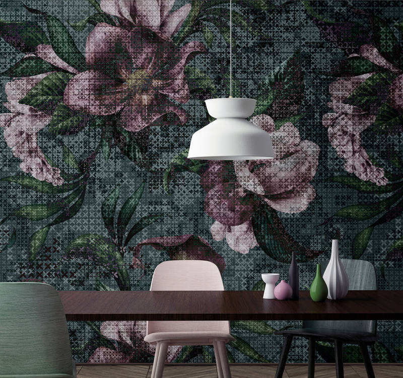             Papel Pintado Flores Diseño Pixel - Verde, Rosa
        