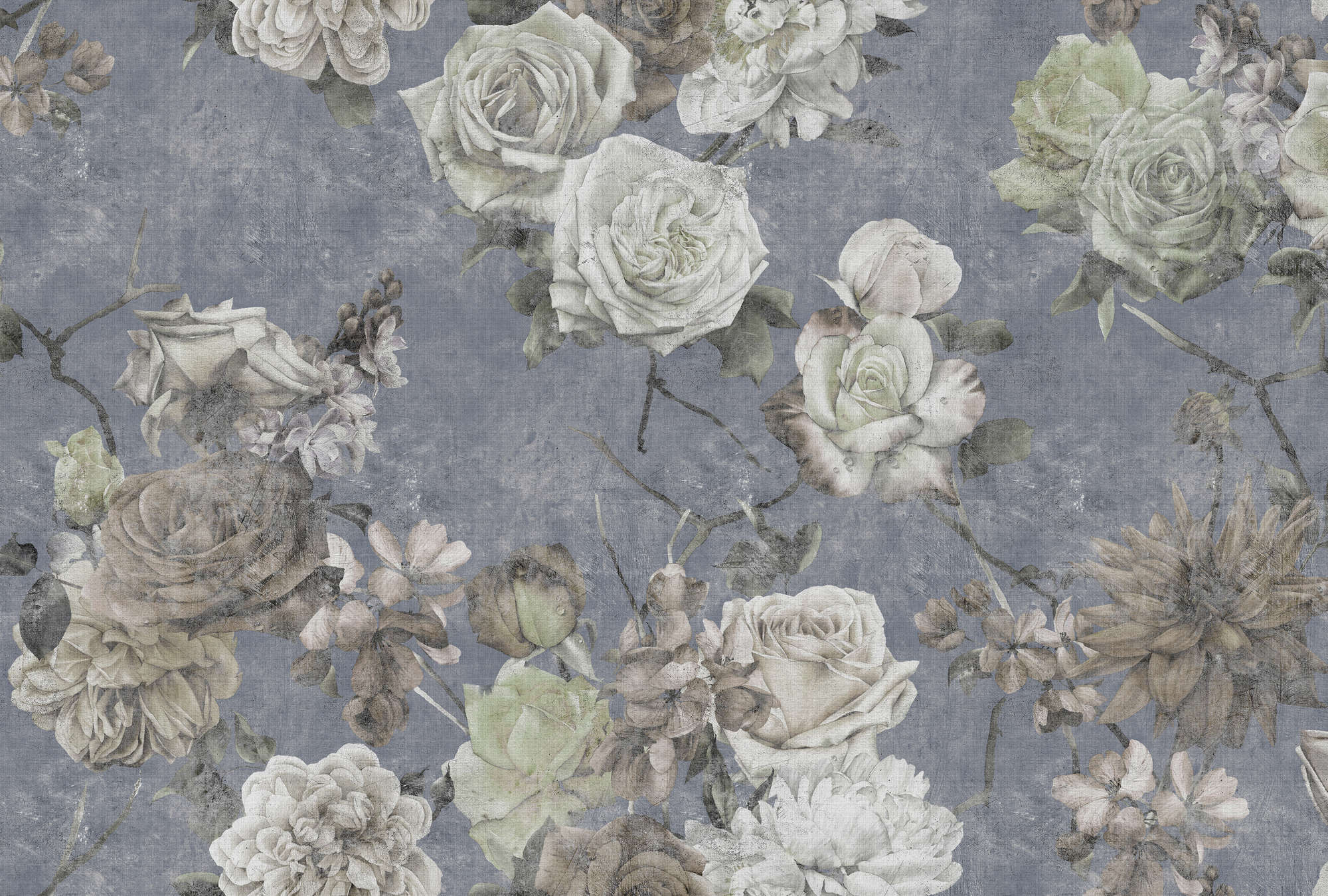             Sleeping Beauty 3 - Rose wallpaper in vintage used look - natural linen structure - blue, white | structure non-woven
        