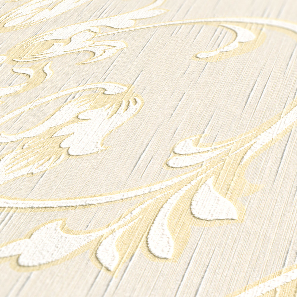             Hermitage behang met bloemenornament - beige, crème
        