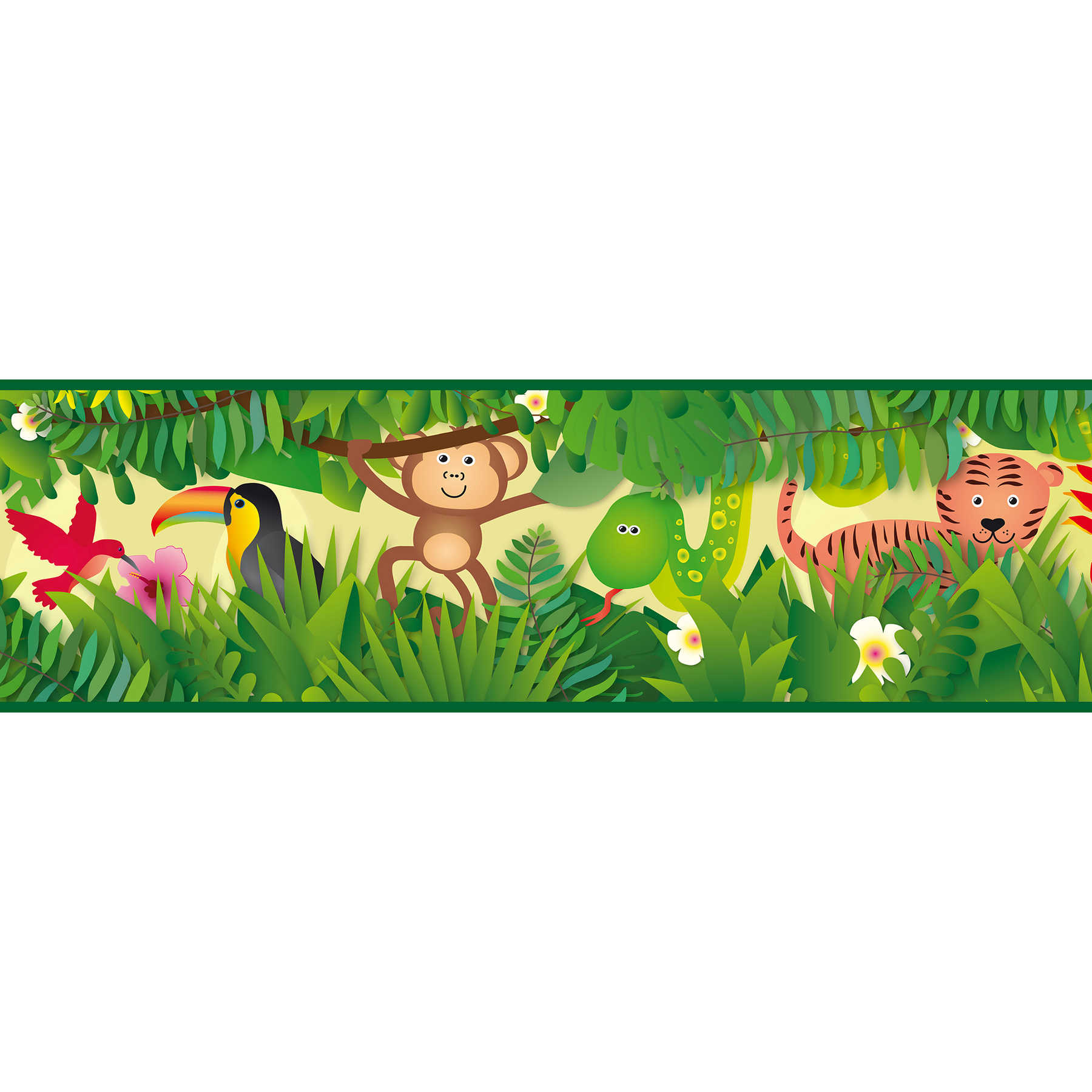         Boys wallpaper "Jungle Paradise" self-adhesive border - green, brown, red
    
