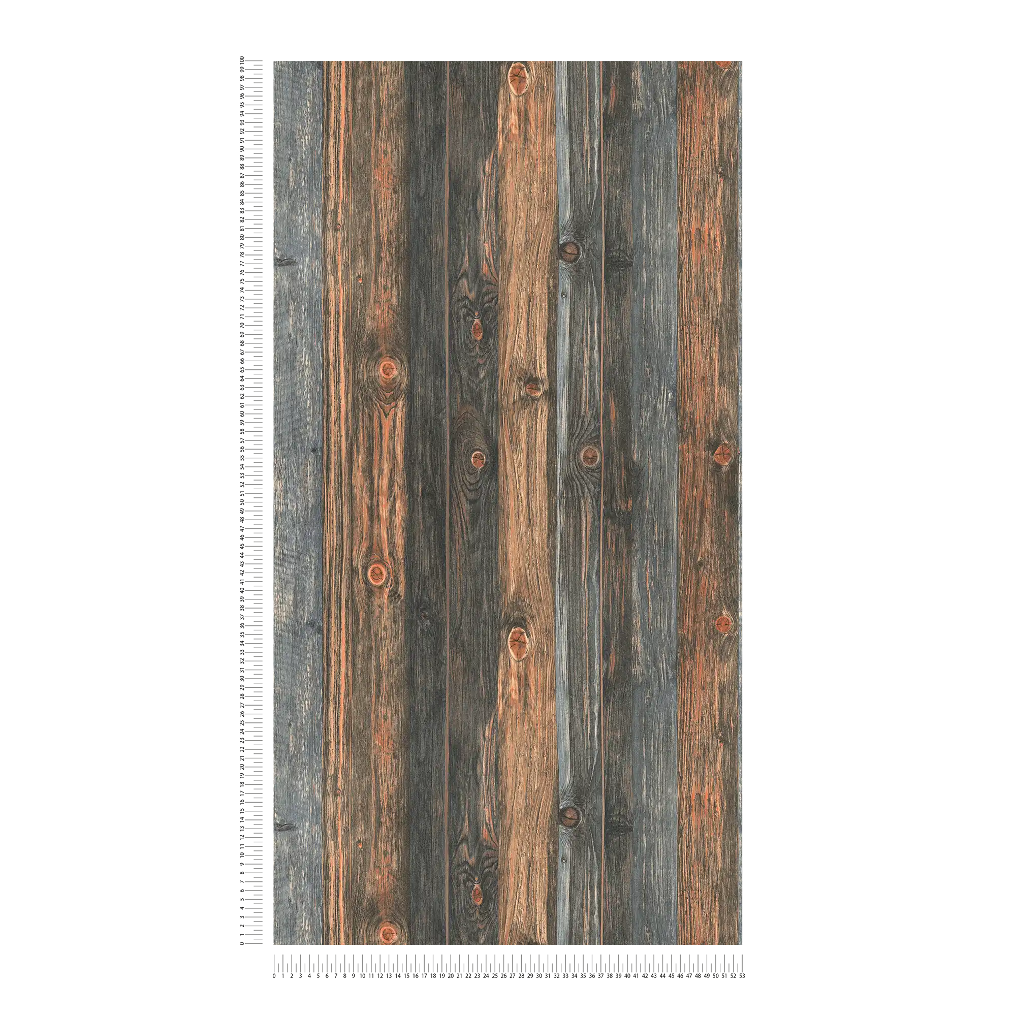             Carta da parati in legno con motivo di tavole, struttura e venature del legno - marrone, grigio, beige
        