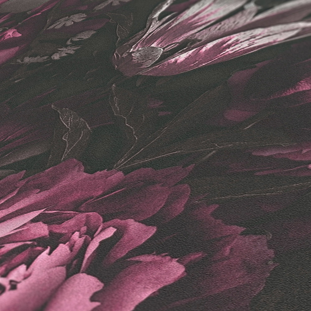             Papier peint Roses & tulipes de style classique - rose, gris
        