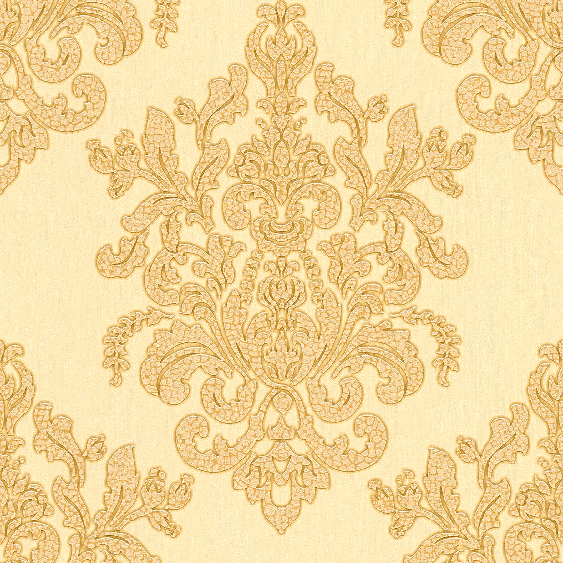 Papel pintado no tejido ornamental dorado con efecto craquelado - metálico
