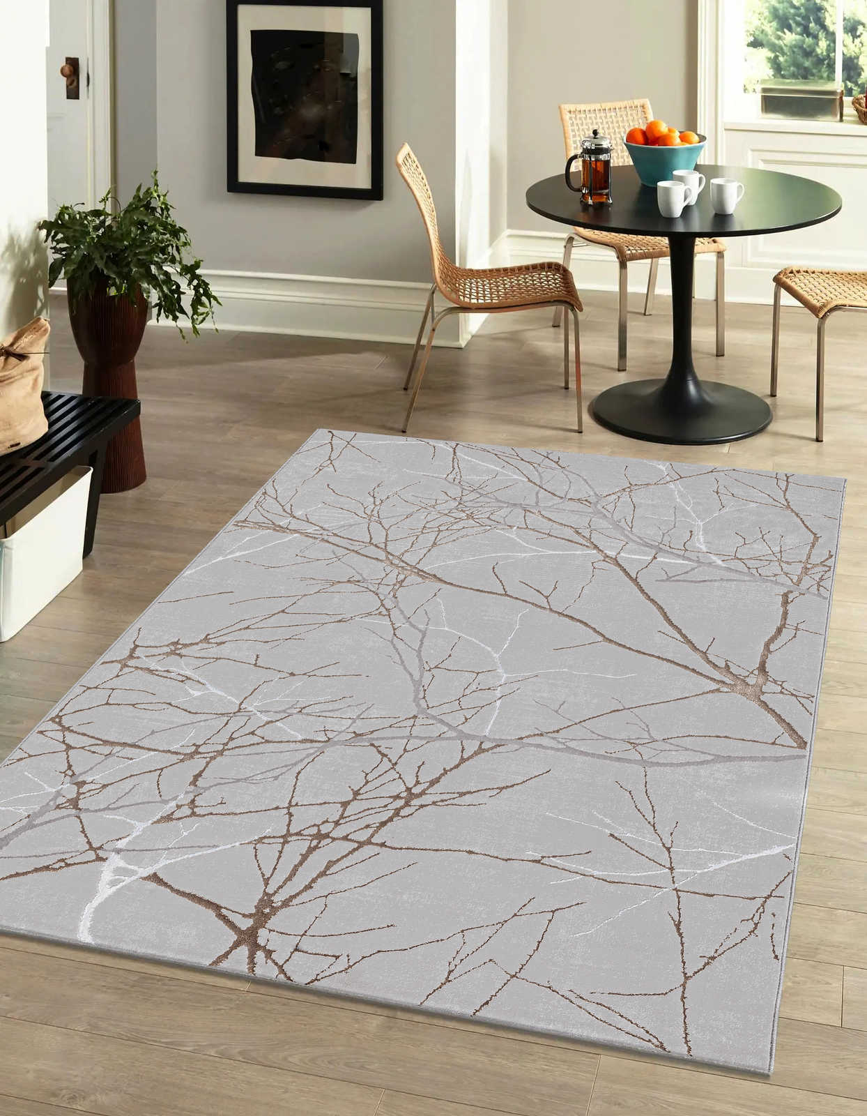 Hoogpolig tapijt met patroon in grijs - 150 x 80 cm
