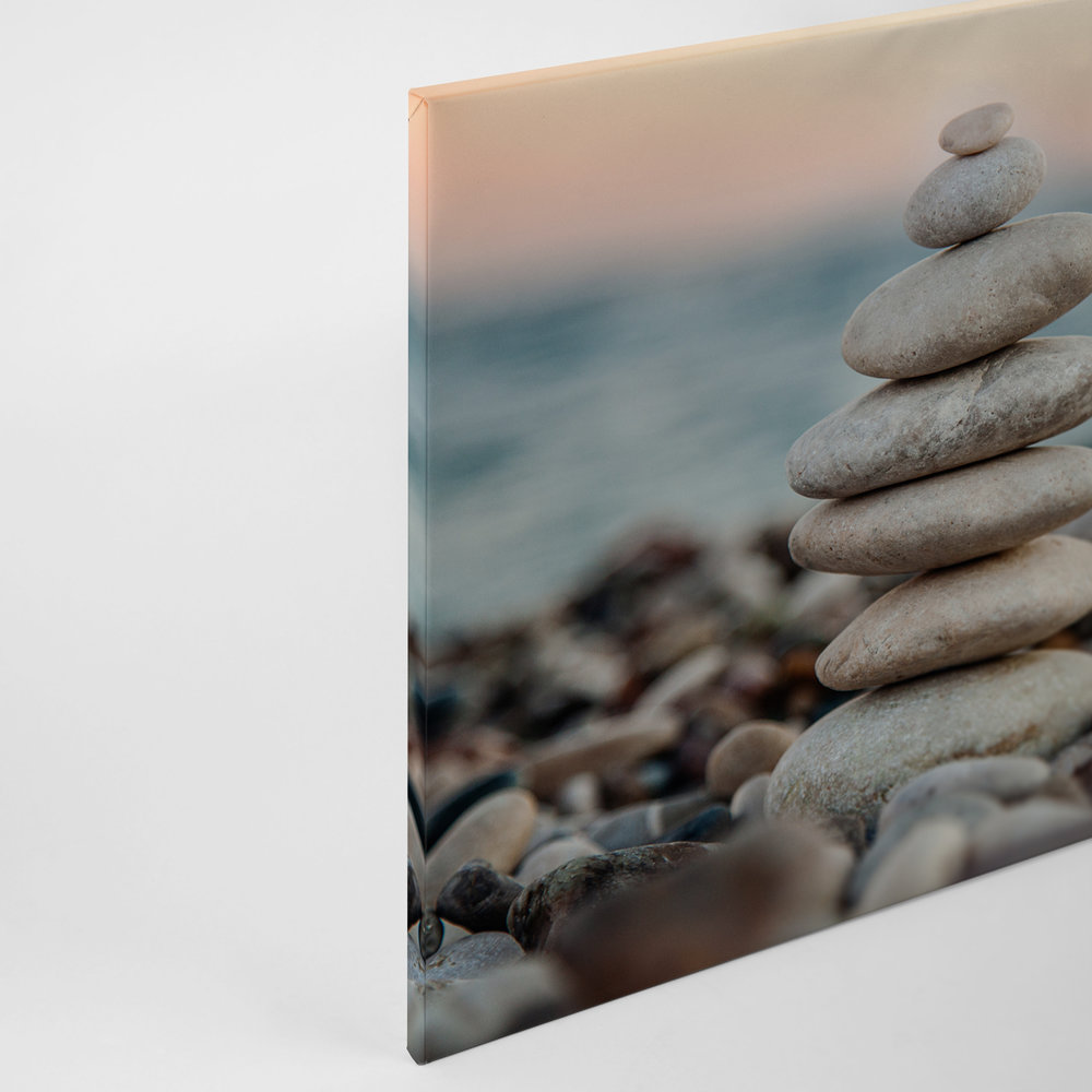             Canvas with stone tower by the sea | grey, blue - 0.90 m x 0.60 m
        