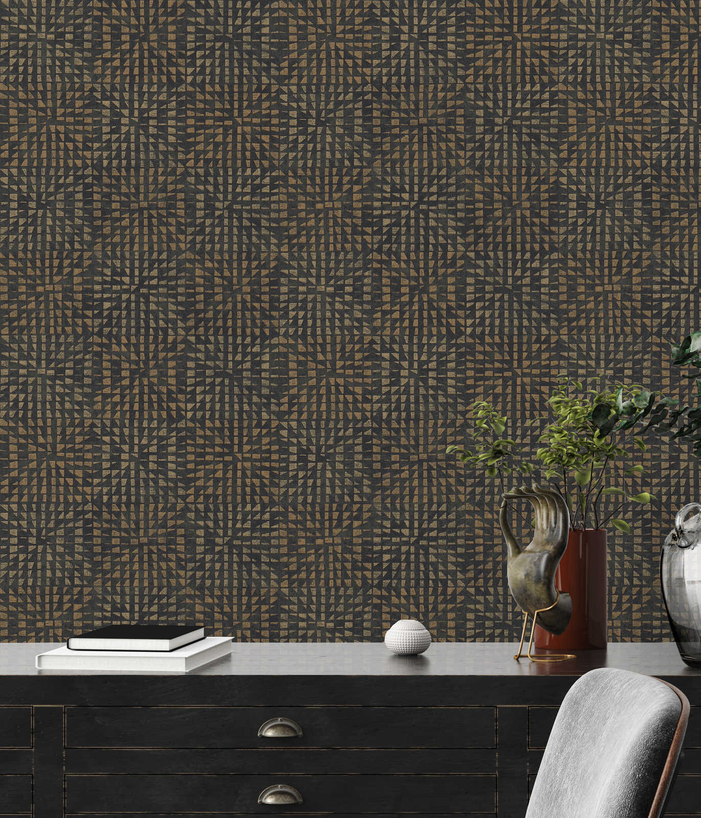             Ethno wallpaper with textured pattern & mosaic effect - black
        