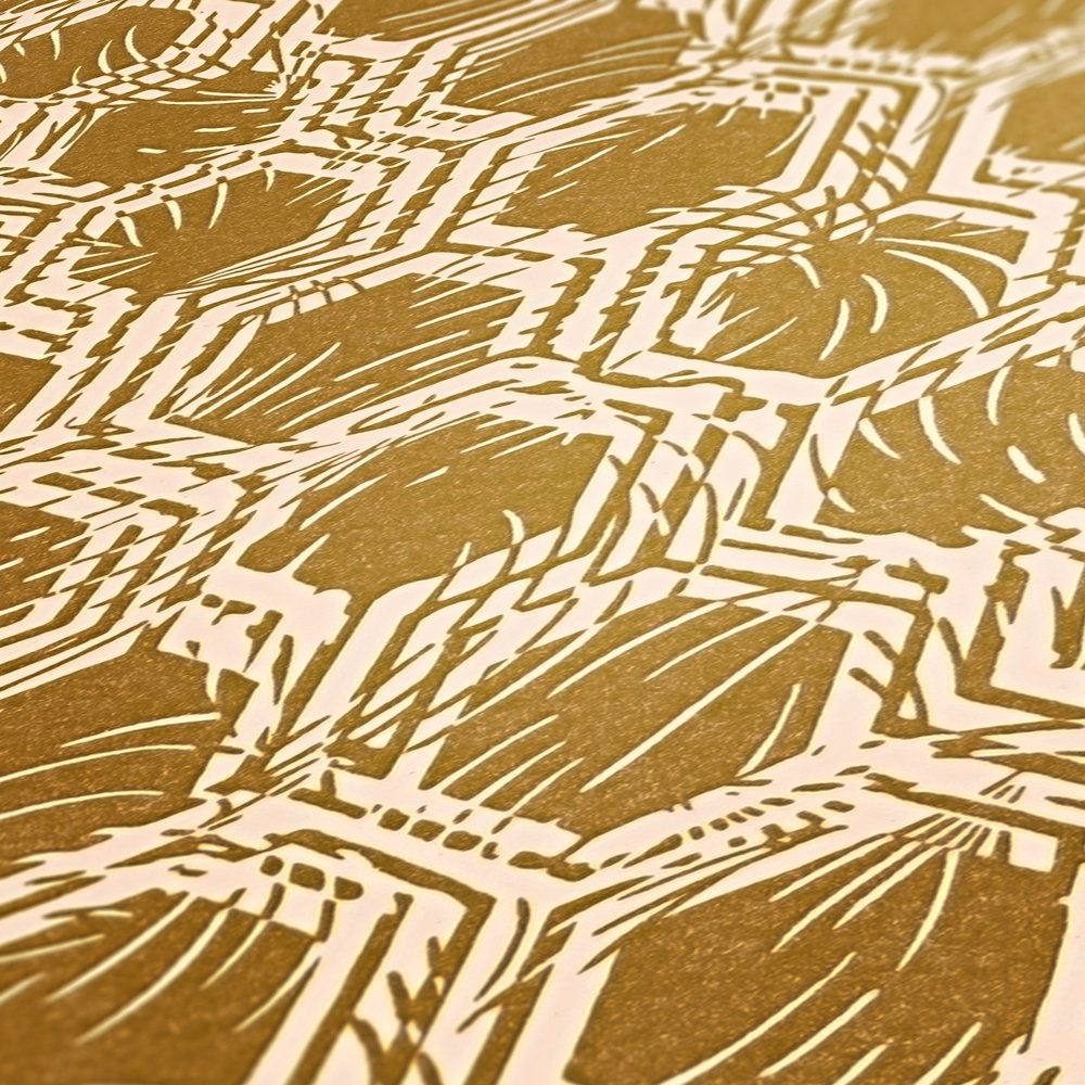             papier peint en papier métallique à motifs géométriques - or, beige
        