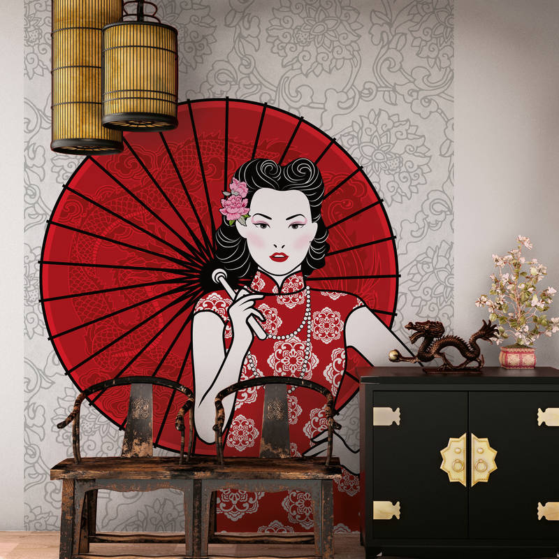             papiers peints à impression numérique femme avec parapluie, motif asiatique - Premium intissé lisse
        