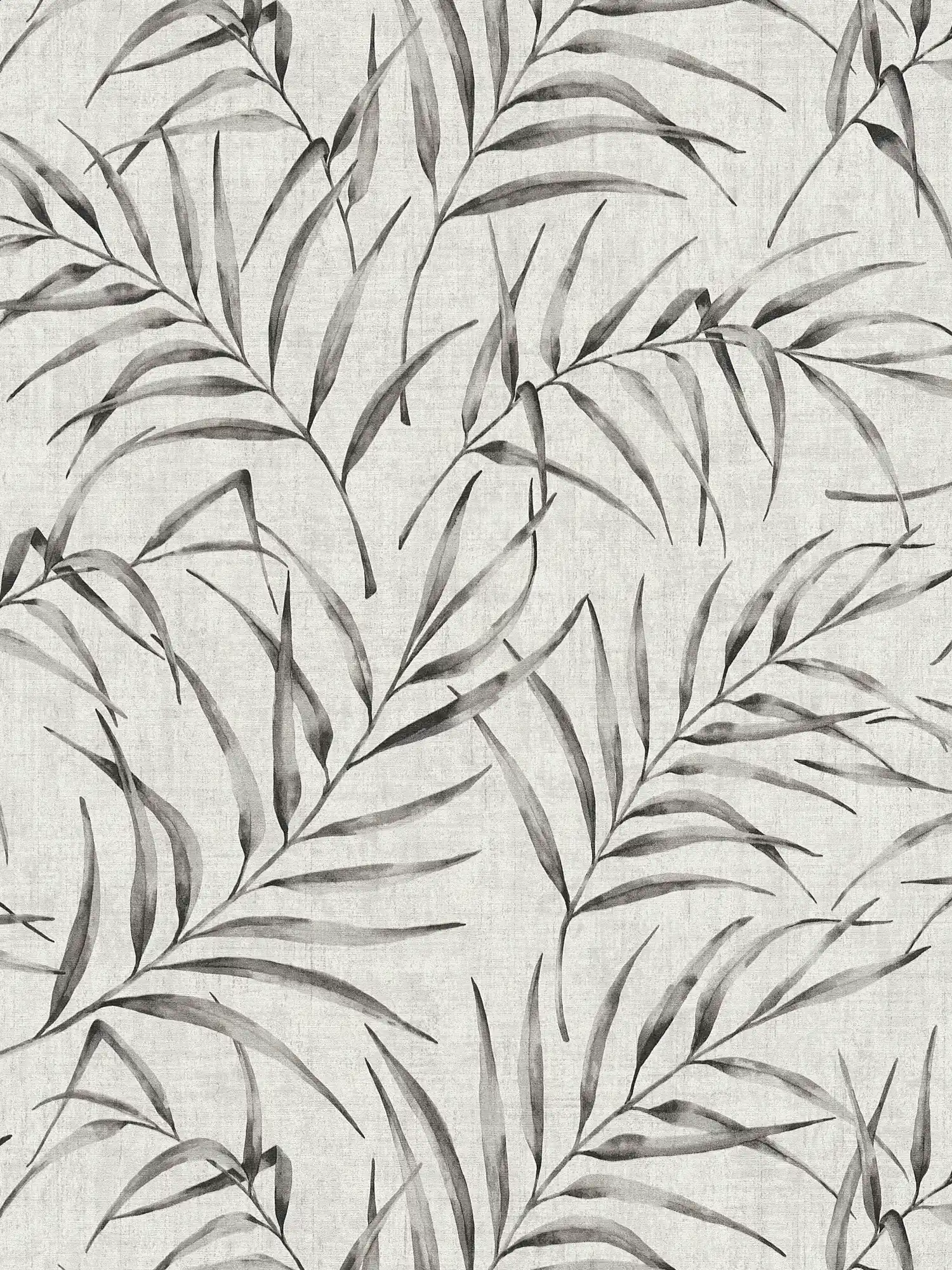 Non-woven wallpaper leaf pattern & linen look - grey, beige
